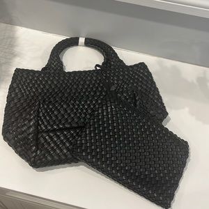 Amazon Black Woven Vegan Tote Bag with Wrislet/Pouch - Never Used!